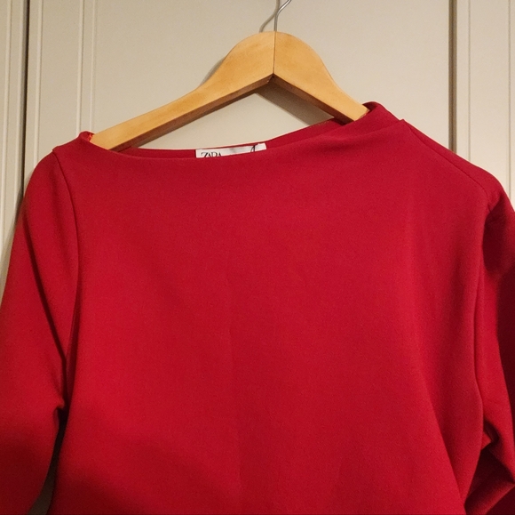 Zara Red Long Sleeve Midi Dress BNWT - Picture 4 of 9